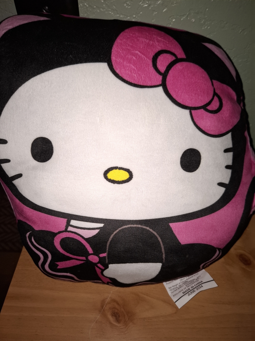 Hello Kitty Pink Black White Plush Accent Pillow with Yellow Nose